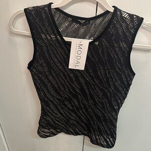 Modal Zara Black and Gold Patterned Tank Top